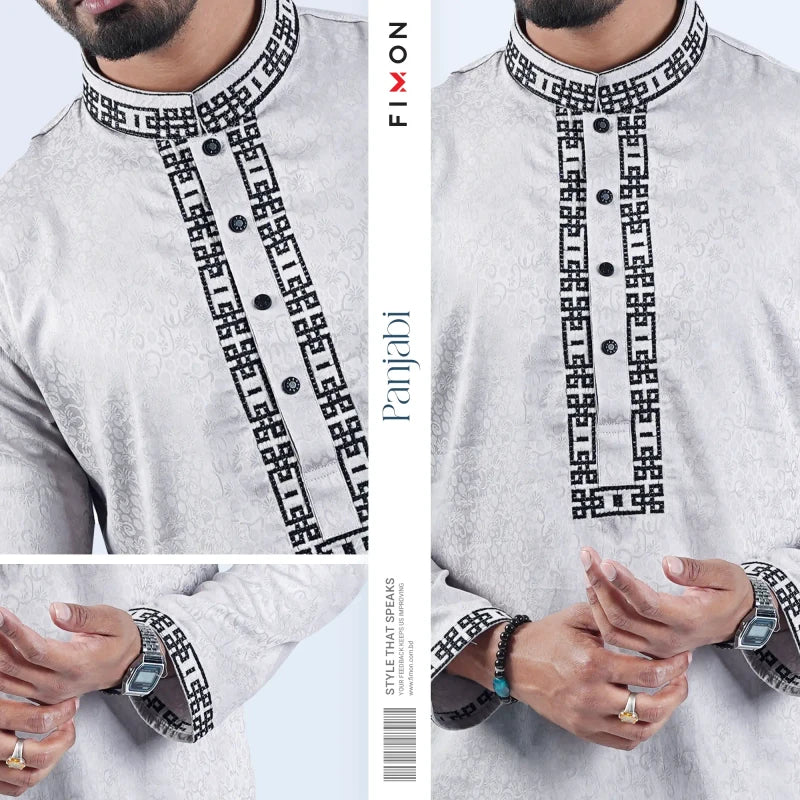 Premium Light Ash Chain Embroidered Panjabi
