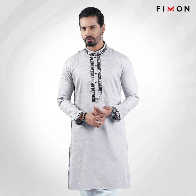 Premium Light Ash Chain Embroidered Panjabi