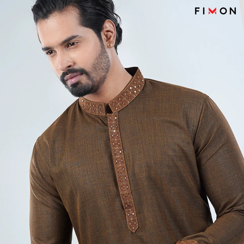 Elite Deep Brown Texture Panjabi