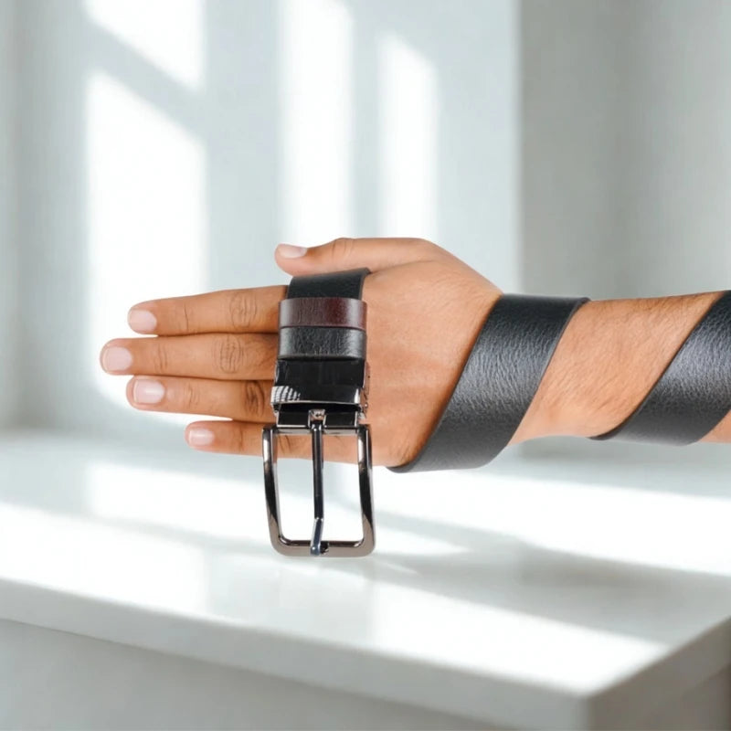 2 IN 1 - DualTone Leather Belt - Black & Chocolate