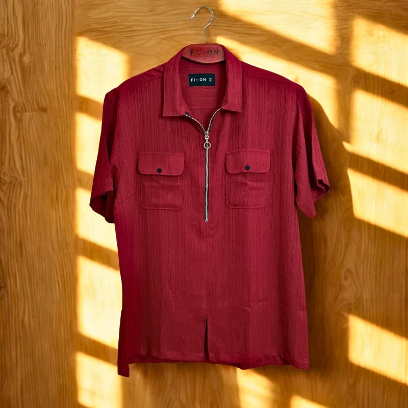 ZipFront Popcorn Shirt red wine