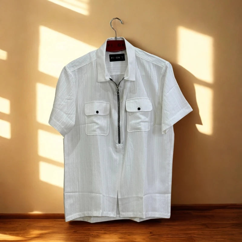 ZipFront Popcorn Shirt White
