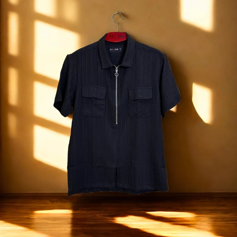 ZipFront Popcorn Shirt black