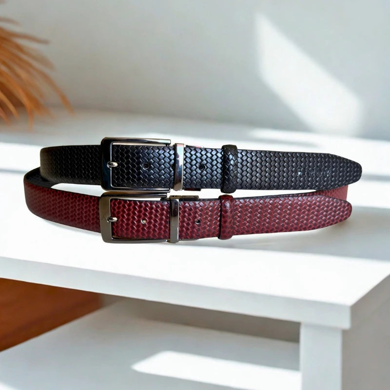 2 In 1 Pati Shape Leather BELT - Black & Chocolate