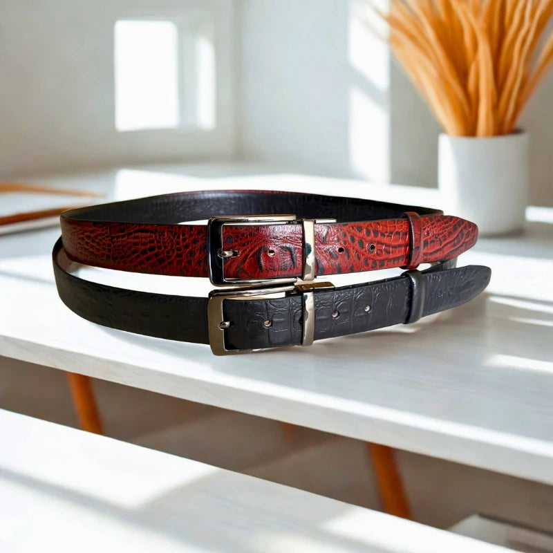 2 In 1 Crocodile Shape Leather BELT - Black & Chocolate