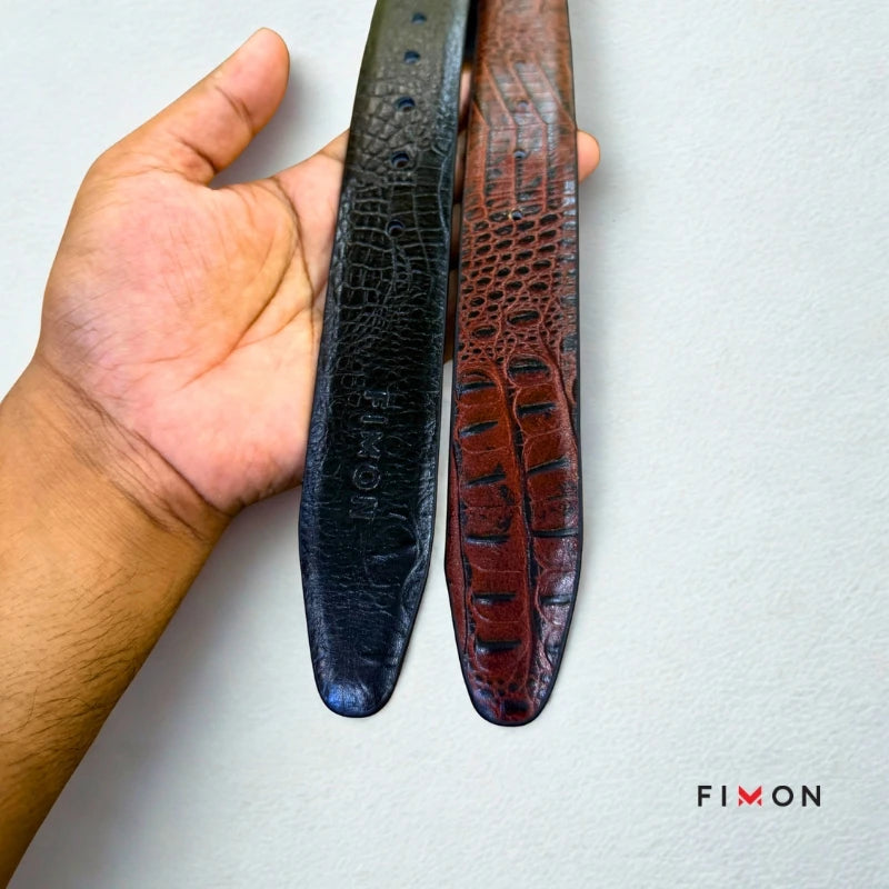 2 In 1 Crocodile Shape Leather BELT - Black & Chocolate