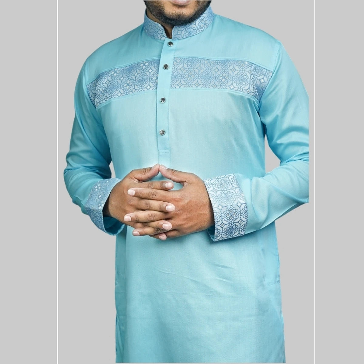 Premium Contrasted Panjabi-Light Sky