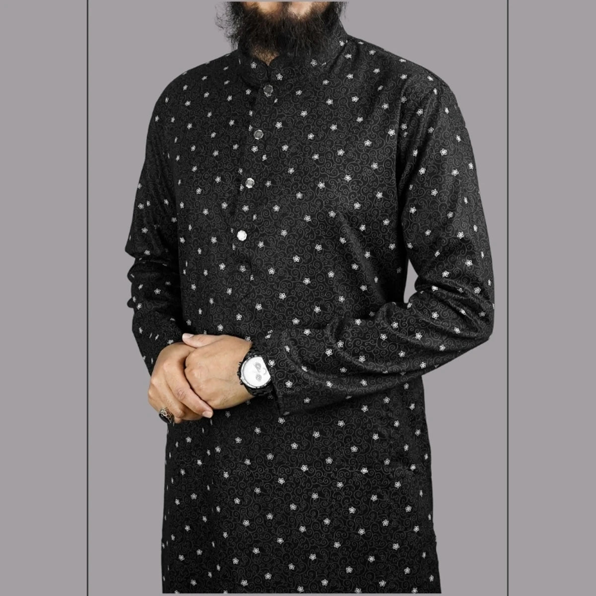 Printed Panjabi-Black
