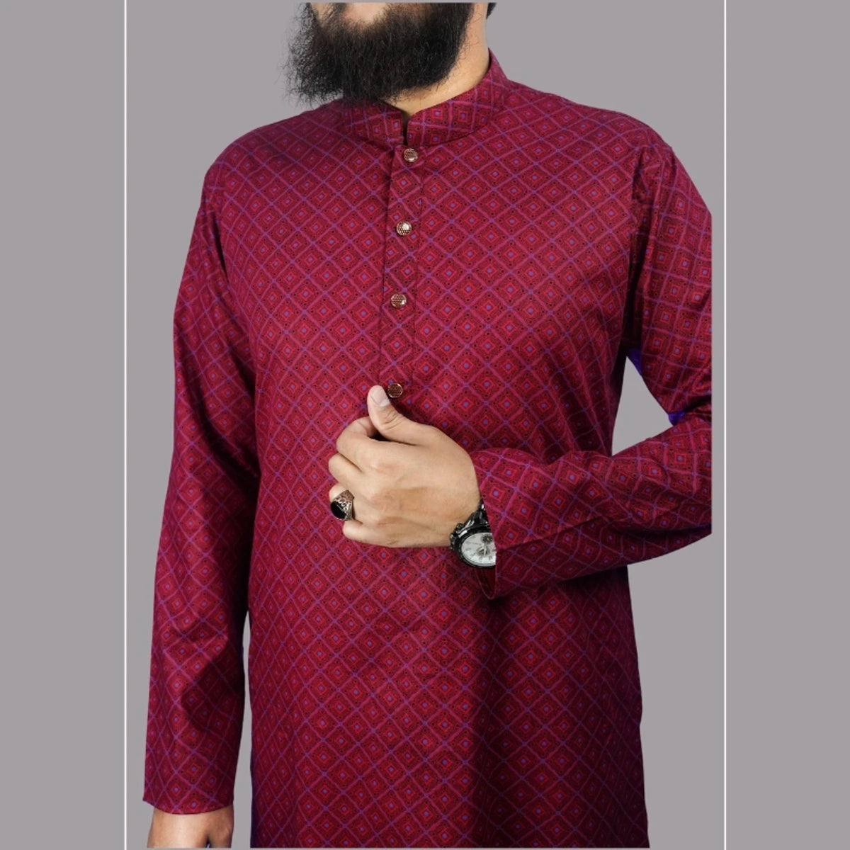 Printed Panjabi-Elegant Maroon