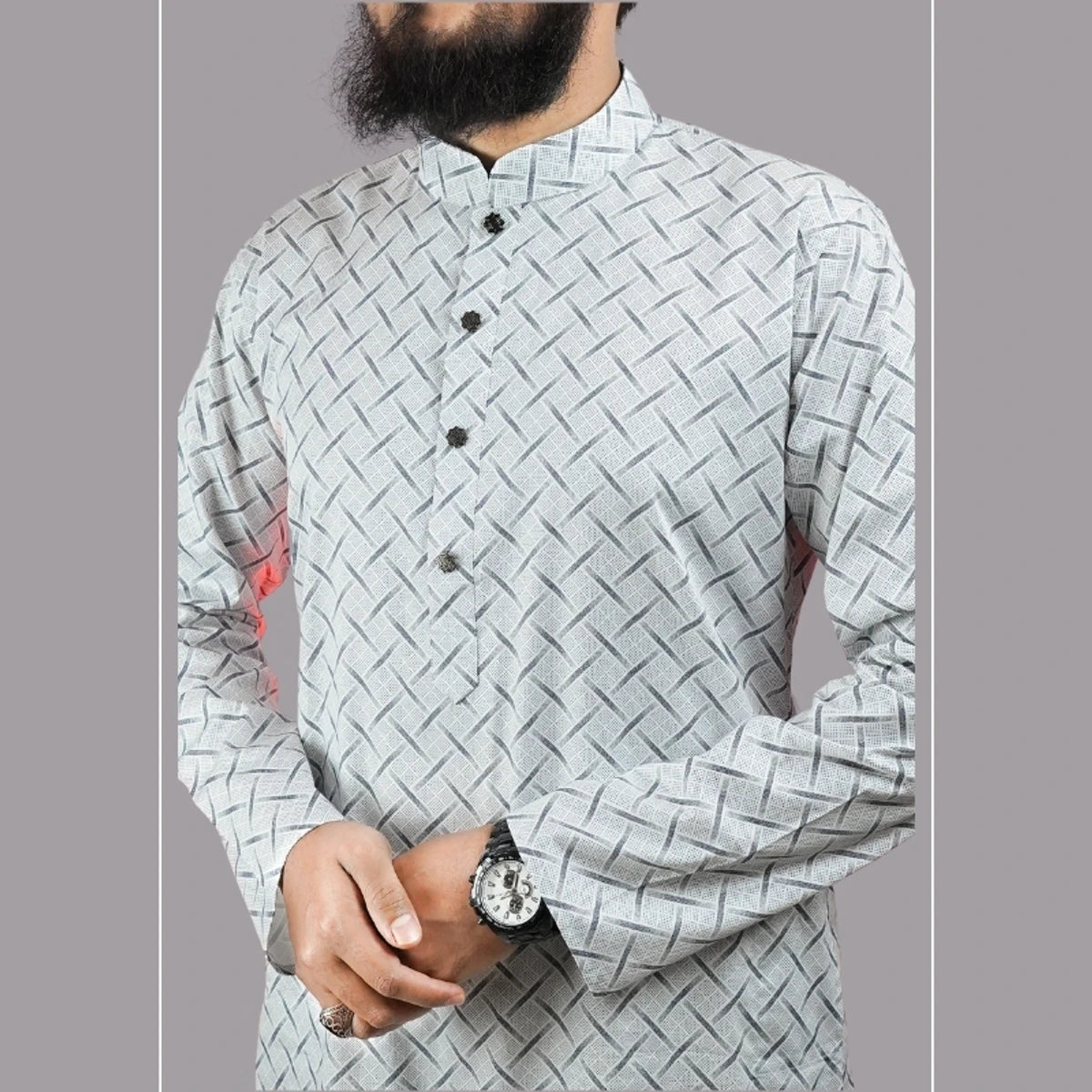 Printed Panjabi-White